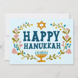 HAPPY HANUKKAH Floral Wreath Menorah Custom Photos Holiday Card