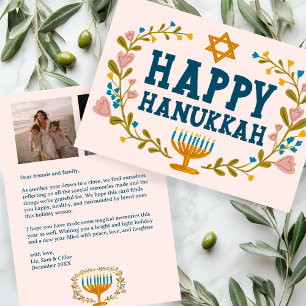 HAPPY HANUKKAH Floral Wreath Menorah Custom Photos Holiday Card
