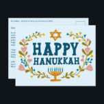 HAPPY HANUKKAH Floral Wreath Menorah Custom text Postcard<br><div class="desc">Hand drawn text and florals by me for you. Click "personalize" to edit and add your own text and return address to the back of the postcard or change the background colours. Everything is customizable. For more designs and colours check my shop! Or let me know if you'd like something...</div>