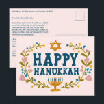 HAPPY HANUKKAH Floral Wreath Menorah Custom text Postcard<br><div class="desc">Hand drawn text and florals by me for you. Click "personalize" to edit and add your own text and return address to the back of the postcard or change the background colours. Everything is customizable. For more designs and colours check my shop! Or let me know if you'd like something...</div>