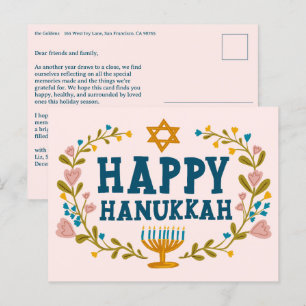 HAPPY HANUKKAH Floral Wreath Menorah Custom text Postcard