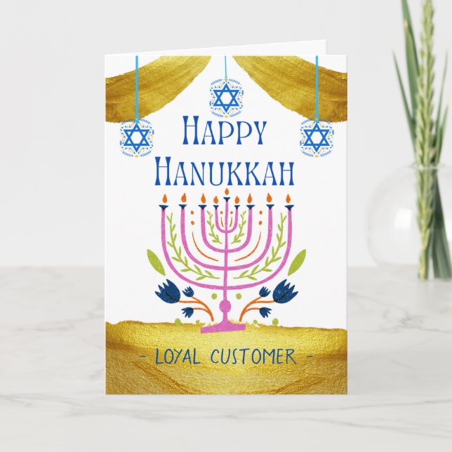 Happy Hanukkah for a Customer Add a Name Card (Front)