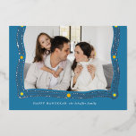 Happy Hanukkah Frame of Light Photo Foil Holiday Card<br><div class="desc">A wreath of shiny foil laurel leaves and abstract points of light frame your photo for a classic Hanukkah card. Don't forget to personalize this flat card with your names and personal message on the reverse.</div>