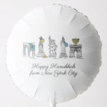 Happy Hanukkah from New York City NYC Chanukah Balloon<br><div class="desc">Design features an original pen-and-ink illustration of various New York City landmarks, including the Statue of Liberty, Washington Square Arch, and the Brooklyn Bridge, "dressed up" for the holiday season. Ideal for celebrating Hanukkah and the Jewish holidays. This NYC design is also available on other products. Coordinating Chanukah party designs...</div>