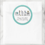 Happy Hanukkah from New York City NYC Chanukah Classic Round Sticker<br><div class="desc">Design features an original pen-and-ink illustration of various New York City landmarks, including the Statue of Liberty, Washington Square Arch, and the Brooklyn Bridge, "dressed up" for the holiday season. Ideal for celebrating Hanukkah and the Jewish holidays. This NYC design is also available on other products. Coordinating Chanukah party designs...</div>
