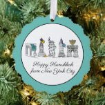 Happy Hanukkah from New York City NYC Chanukah Ornament Card<br><div class="desc">Design features an original marker illustration of New York City "dressed up" for the holiday season. Just personalize for a fun Hanukkah gift or party favour. This design is also available on other products. Coordinating designs are also available. Don't see what you're looking for? Contact Rebecca to have something designed...</div>