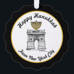 Happy Hanukkah from NYC Menorah Washington Square Ornament Card<br><div class="desc">Design features an original marker illustration of NYC's Washington Square Arch,  "dressed up" for Hanukkah with a menorah on the top.

Don't see what you're looking for? Need help with customization? Contact Rebecca to have something created just for you!</div>