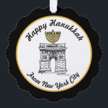 Happy Hanukkah from NYC Menorah Washington Square Ornament Card<br><div class="desc">Design features an original marker illustration of NYC's Washington Square Arch,  "dressed up" for Hanukkah with a menorah on the top.

Don't see what you're looking for? Need help with customization? Contact Rebecca to have something created just for you!</div>