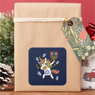 Happy Hanukkah ,funny  dabbing  unicorn Square Sticker