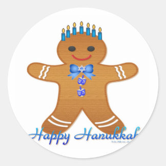 Happy Hanukkah Gingerbread Man Menorah Classic Round Sticker