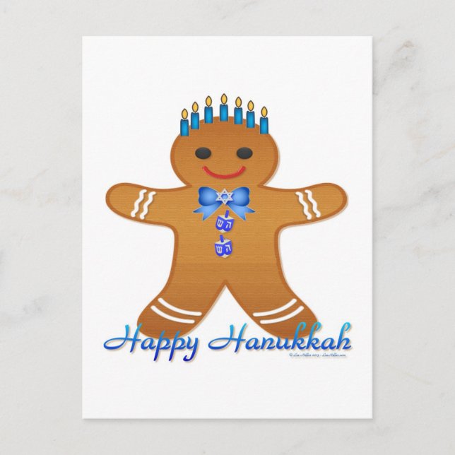 Happy Hanukkah Gingerbread Man Menorah Holiday Postcard (Front)