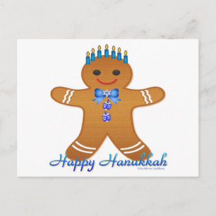 Happy Hanukkah Gingerbread Man Menorah Holiday Postcard