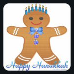 Happy Hanukkah Gingerbread Man Menorah Square Sticker<br><div class="desc">You are viewing The Lee Hiller Design Collection. Apparel,  Gifts & Collectibles Lee Hiller Photography or Digital Art Collection. You can view her Nature photography at http://HikeOurPlanet.com/ and follow her hiking blog within Hot Springs National Park.</div>