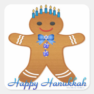 Happy Hanukkah Gingerbread Man Menorah Square Sticker