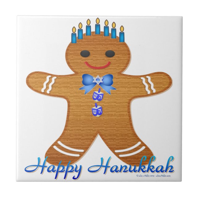 Happy Hanukkah Gingerbread Man Menorah Tile (Front)