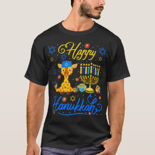 Happy Hanukkah Giraffe With Menorah Proud Jewish L T-Shirt