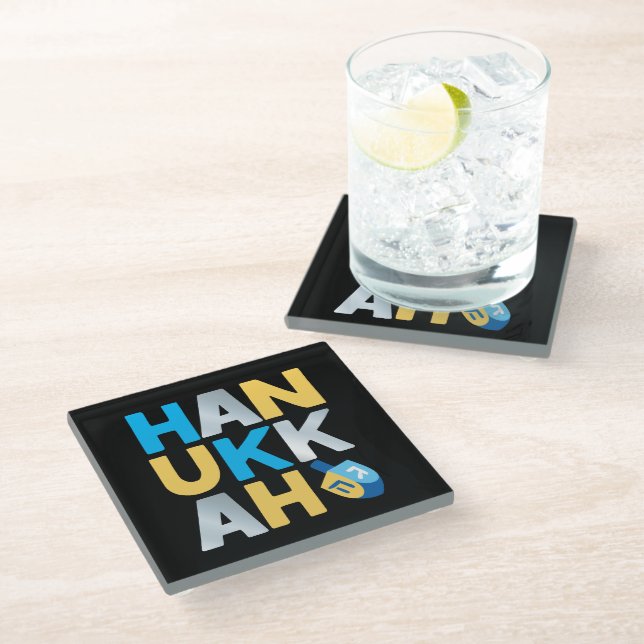 Happy Hanukkah Glass Coaster (Angled)