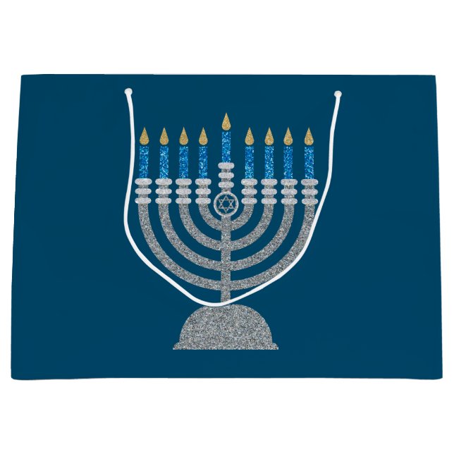 Happy Hanukkah Glitter Large Gift Bag (Front)
