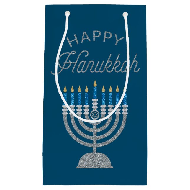 Happy Hanukkah Glitter Small Gift Bag (Front)