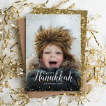 Happy Hanukkah | Glitz Faux Glitter Photo Overlay Holiday Card<br><div class="desc">Affordable custom printed holiday photo cards with simple templates for customization. This chic modern design has a faux glitter confetti border and stylish calligraphy text. The wording says "Happy Hanukkah". Personalize it with your photos and add your family name and the year. Reverse side has space for additional photos and...</div>