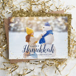 Happy Hanukkah | Glitz Faux Glitter Photo Overlay Holiday Card<br><div class="desc">Affordable custom printed holiday photo cards with simple templates for customization. This chic modern design has a faux glitter confetti border and stylish calligraphy text. The wording says "Happy Hanukkah". Personalize it with your photos and add your family name and the year. Reverse side has a faux gold glitter background...</div>