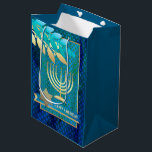 Happy Hanukkah. Gold Menorah and Star of David  Medium Gift Bag<br><div class="desc">Happy Hanukkah. Star of David,  Menorah and Olive Branches Gold Foil Design Hanukkah Gift Bags. Matching cards,  party invitations and gifts available in the Jewish Holidays / Hanukkah Category of our store.</div>