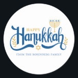 "Happy Hanukkah"  Gold Menorah Classic Round Sticker<br><div class="desc">"Happy Hanukkah"  Gold Menorah design.</div>