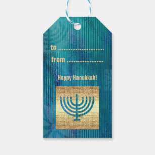 Happy Hanukkah. Gold Menorah Custom  Gift Tags