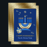 Happy Hanukkah. Gold Menorah & Dreidel Holiday Card<br><div class="desc">Happy Hanukkah. Elegant Festive Gold Foil Menorah and Dreidel design Greeting Cards / Hanukkah Celebration Invitations with personalized names and text. Matching cards,  party invitations and gifts available in the Jewish Holidays / Hanukkah Category of our store.</div>