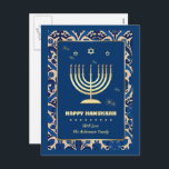 Happy Hanukkah. Gold Menorah Holiday Postcard<br><div class="desc">Happy Hanukkah. Elegant Festive Gold Foil Menorah and Stars of David Postcard with personalized name. Matching cards and gifts available in the Jewish Holidays / Hanukkah Category of our store.</div>