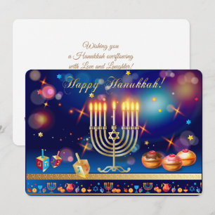 Happy Hanukkah Gold Menorah Jewish Holiday