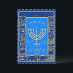 Happy Hanukkah Gold Menorah Jewish Holiday<br><div class="desc">Happy Hanukkah Beautiful Jewish Holiday Greeting Card / Invitation. Jewish Holiday Hanukkah Vintage Jerusalem gold frame, navy blue background with traditional Chanukah symbols - Gold Menorah, Hanukkiah Candelabrum and Candles, wooden dreidels (spinning top), doughnuts, star of David and glowing lights wallpaper pattern. Hanukkah Festival Decoration. Jerusalem, Israel. Invitations & Stationery,...</div>