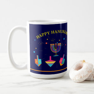 Happy Hanukkah Gold Menorah Jewish Holiday Coffee Mug
