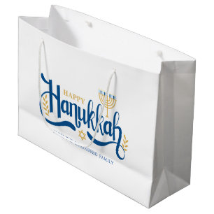 "Happy Hanukkah"  Gold Menorah Large Gift Bag