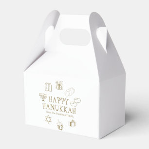 Happy Hanukkah gold white custom family name Favor Box