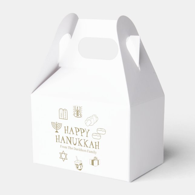 Happy Hanukkah gold white custom family name Favor Box (Front Side)