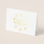 Happy Hanukkah gold white custom name Foil Card<br><div class="desc">Happy Hanukkah,  customize family name Foil Greeting Card.
Happy Hanukkah,  Happy Chanukah,  Hanukkah Sameach!,  Chag Sameach!,  Chag Urim Sameach!
gold or silver foil</div>