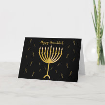 Happy Hanukkah greeting with Golden Menorah