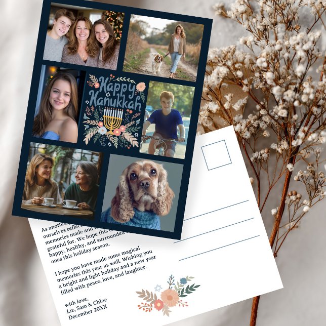HAPPY HANUKKAH Hand-Drawn CUSTOM 6 PHOTO  Holiday Postcard (HAPPY HANUKKAH Hand-Drawn CUSTOM 6 PHOTO Holiday Postcard
)