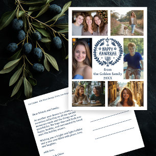 HAPPY HANUKKAH Hand-Drawn CUSTOM 6 PHOTO Holiday Postcard