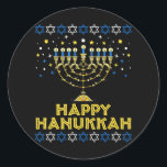 Happy Hanukkah Hanukkiah Star Of David Jewish Classic Round Sticker<br><div class="desc">Happy Hanukkah Hanukkiah Star Of David Jewish</div>