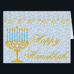 HAPPY HANUKKAH Hebrew CUSTOMIZABLE Greeting Card<br><div class="desc">HAPPY HANNUKAH Holiday Greeting Card with Stars of David, Menorah and Hebrew Letters - Boasting undeniable classy style this unique Hanukkah Card is perfect to bring smile on the faces your friends and family during the Holiday season !!! This is a beautiful Hanukkah greeting card that has a wonderful Jewish...</div>