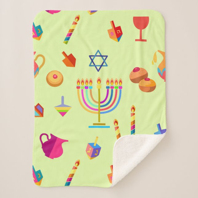 Happy Hanukkah Holiday decorative symbols for Sherpa Blanket (Front)