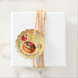 Happy Hanukkah Holiday Doughnuts and Menorah Gold Favour Tags<br><div class="desc">Beautiful Happy Hanukkah Holiday Sticker decorated with Gold Hanukkah Menorah, Dreidel, Doughnuts cookies, Sparkles Festive Decorative Gold Background. For Creation and Customize Your Personal Holiday text template. Seasonal Trendy Festive Graphic design. Happy Hanukkah Crafts & Party Supplies > Party Supplies > Favours & Packaging > Favour Tags. Hanukkah Festival Jewish...</div>