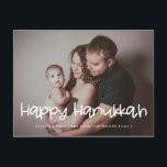Happy Hanukkah holiday family photo Postcard<br><div class="desc">A modern typography for this photo cards collection. To customize with your favourite family picture. You can also easily change the colour of the font to your liking.</div>