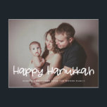 Happy Hanukkah holiday family photo Postcard<br><div class="desc">A modern typography for this photo cards collection. To customize with your favourite family picture. You can also easily change the colour of the font to your liking.</div>