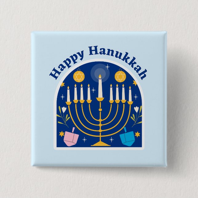 Happy Hanukkah Holiday Festive button (Front)