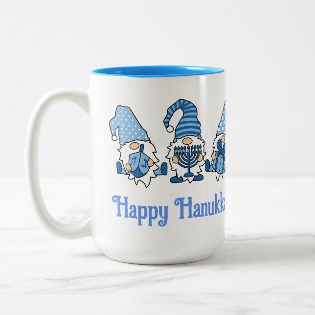 Happy Hanukkah Holiday Gnome  Two-Tone Coffee Mug (Left)