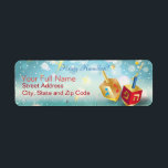 Happy Hanukkah Holiday Gold Hanukkah Menorah<br><div class="desc">Return Address Label Beautiful Happy Hanukkah Holiday Sticker decorated with Gold Hanukkah Menorah,  Dreidel,  hamantaschen cookies,  Sparkles Festive Decorative Background. For Creation and Customize Your Personal Holiday Personalized text template. Seasonal Funny Festive Graphic design. Happy Hanukkah Invitations & Stationery,  Mailing Accessories,  Return Address Labels. Hanukkah Festival Jewish Holiday. 2023</div>