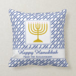 HAPPY HANUKKAH Israeli Flag Personalized Throw Pillow<br><div class="desc">Modern, stylish patriotic flag to celebrate HANUKKAH, showing ISRAELI flag. Placeholder text is customizable, so you can change the greeting and/or change the family name to a personal greeting, family motto, or message in your own language. Ideal gift for Hanukkah and for home decor updates. Other pillow versions and matching...</div>